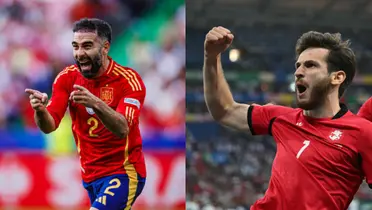 Carvajal grita su gol ante Croacia y Kvaratskhelia el suyo a Portugal. (Foto: Collage)