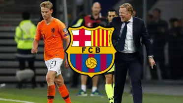 Koeman dando indicaciones a De Jong en el seleccionado neerlandés.