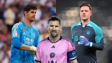Messi con la camiseta del Inter Miami, Courtois con la del Madrid y Ter Stegen con la del Barça.