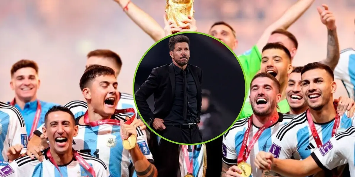 Argentina levantando la copa en Qatar y Simeone DT del Atlético de Madrid.
