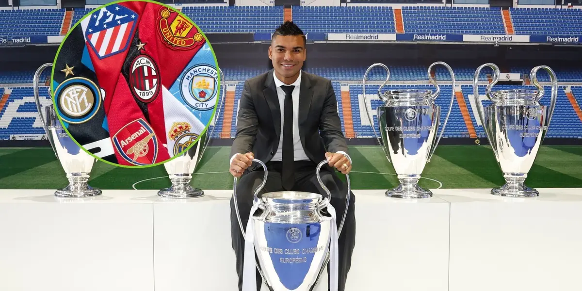 Casemiro posando con las 5 Champions que ganó en el Madrid.