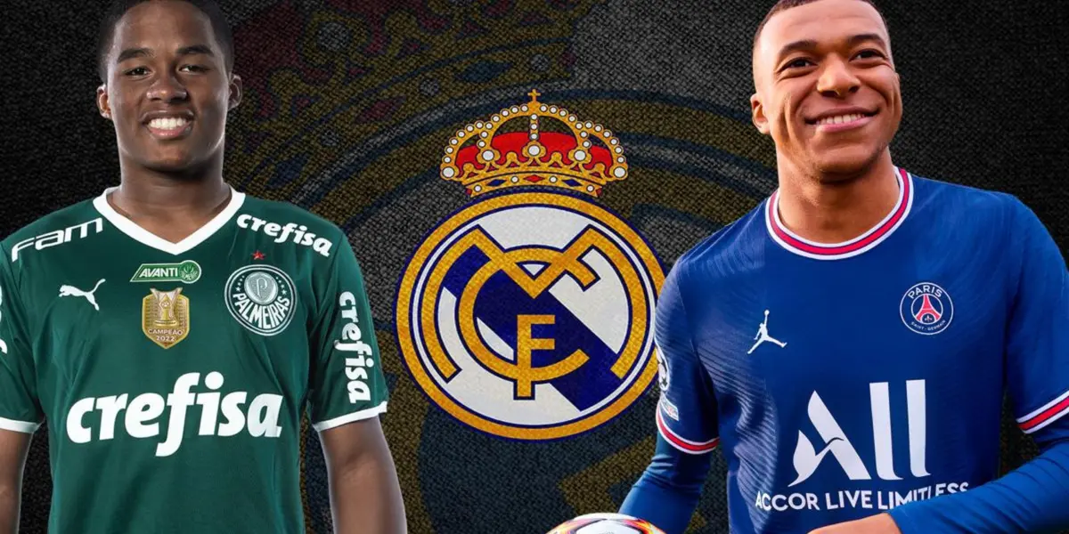 Endrick y Mbappé con la camiseta de sus anteriores equipos. (Foto: fichajes)