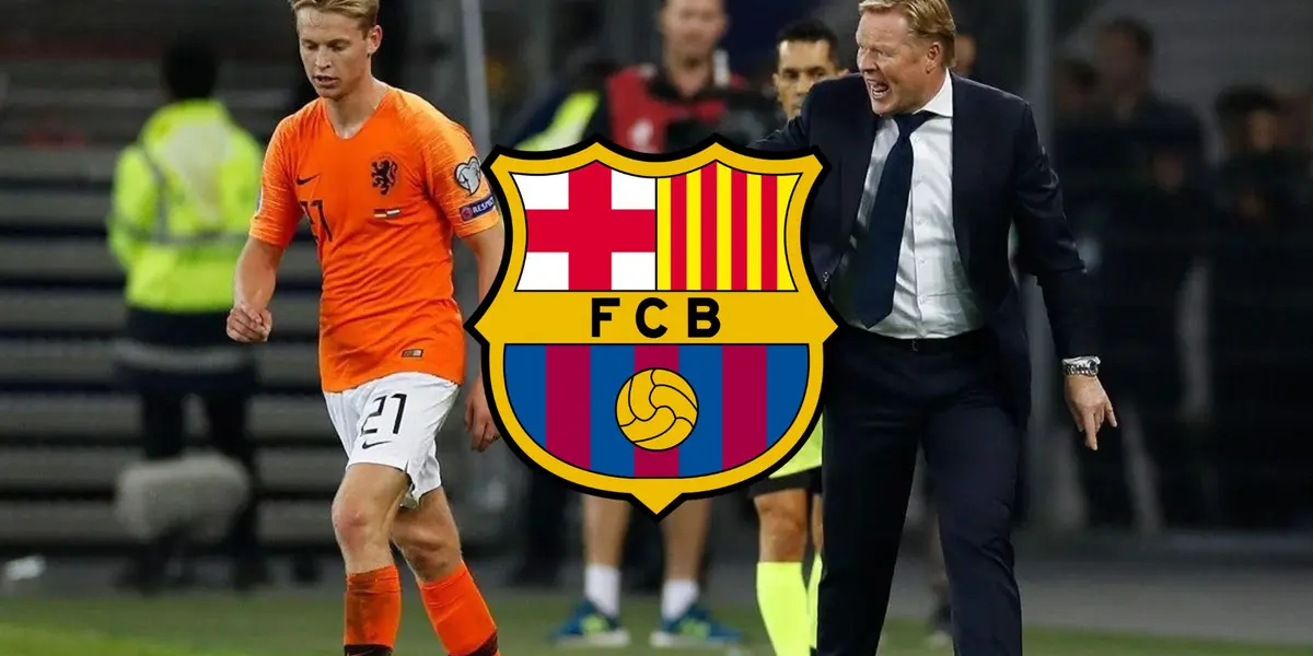 Koeman dando indicaciones a De Jong en el seleccionado neerlandés.