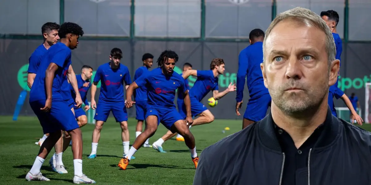 La plantilla del FC Barcelona entrenando.