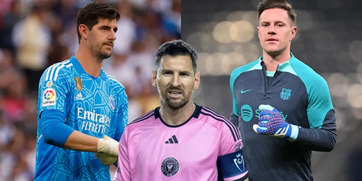 Messi con la camiseta del Inter Miami, Courtois con la del Madrid y Ter Stegen con la del Barça.