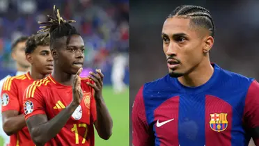 Raphinha con la camiseta del FC Barcelona y Nico en la Eurocopa con España. (Foto: Collage)