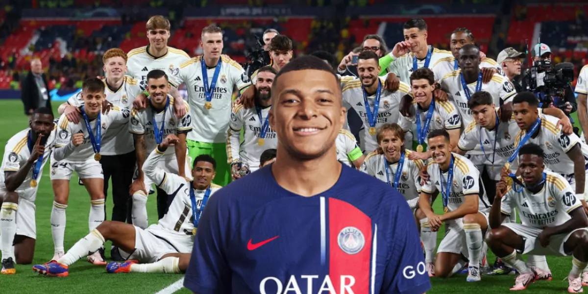 Real Madrid festeja su 15° Champions, Mbappé con la camiseta del PSG.