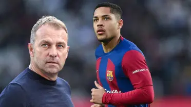 Vitor Roque en acción con la camiseta del FC Barcelona, Hansi Flick flamante DT.