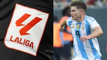 Julián Álvarez y el parche de La Liga. (Foto: collage)