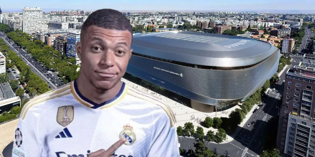 Mbappé con el Bernabéu de fondo.