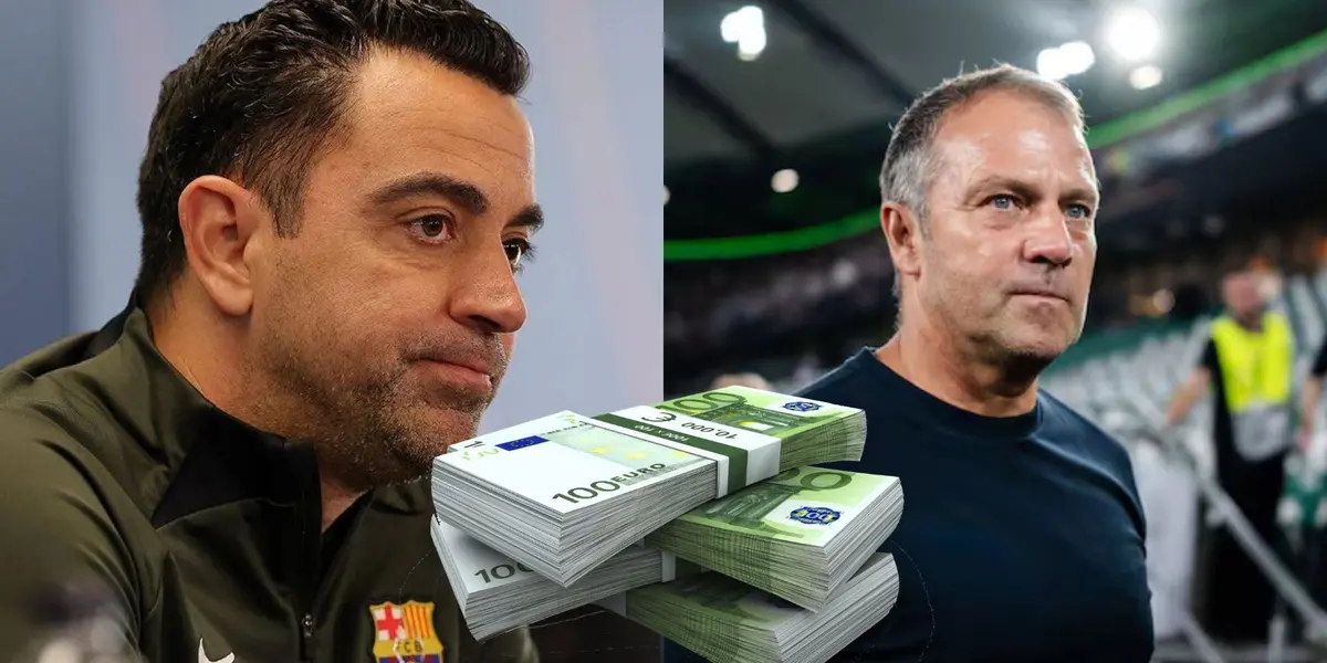 Xavi Hernández en rueda de prensa y Hansi Flick como entrenador del Bayern Múnich.